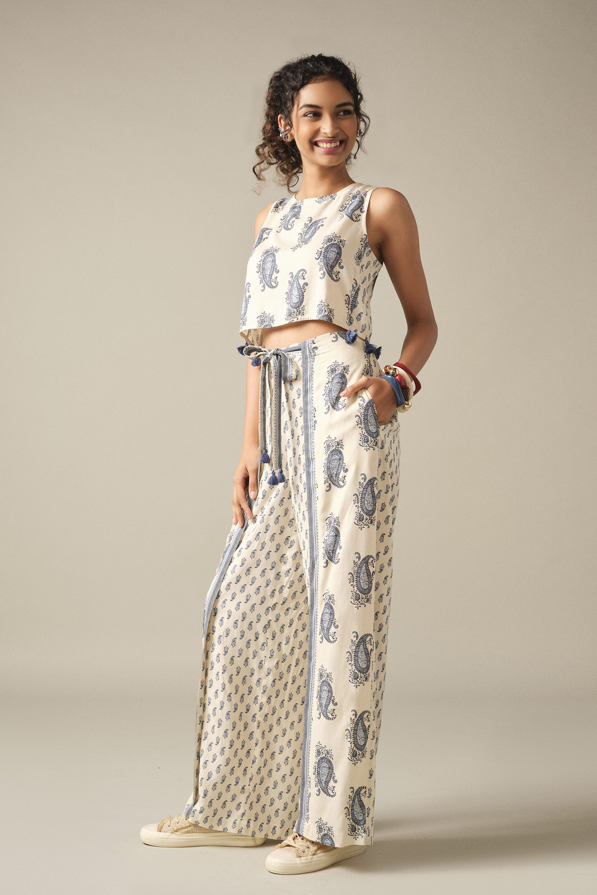 Paisely Printed Co-ord in White, White, image 6